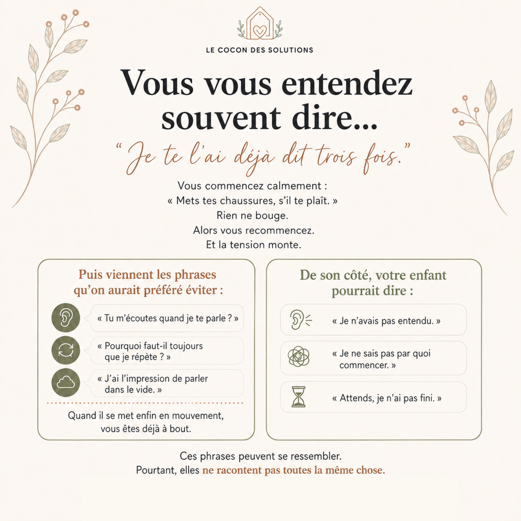 Phrases fréquentes d’un parent fatigué de répéter plusieurs fois la même demande.