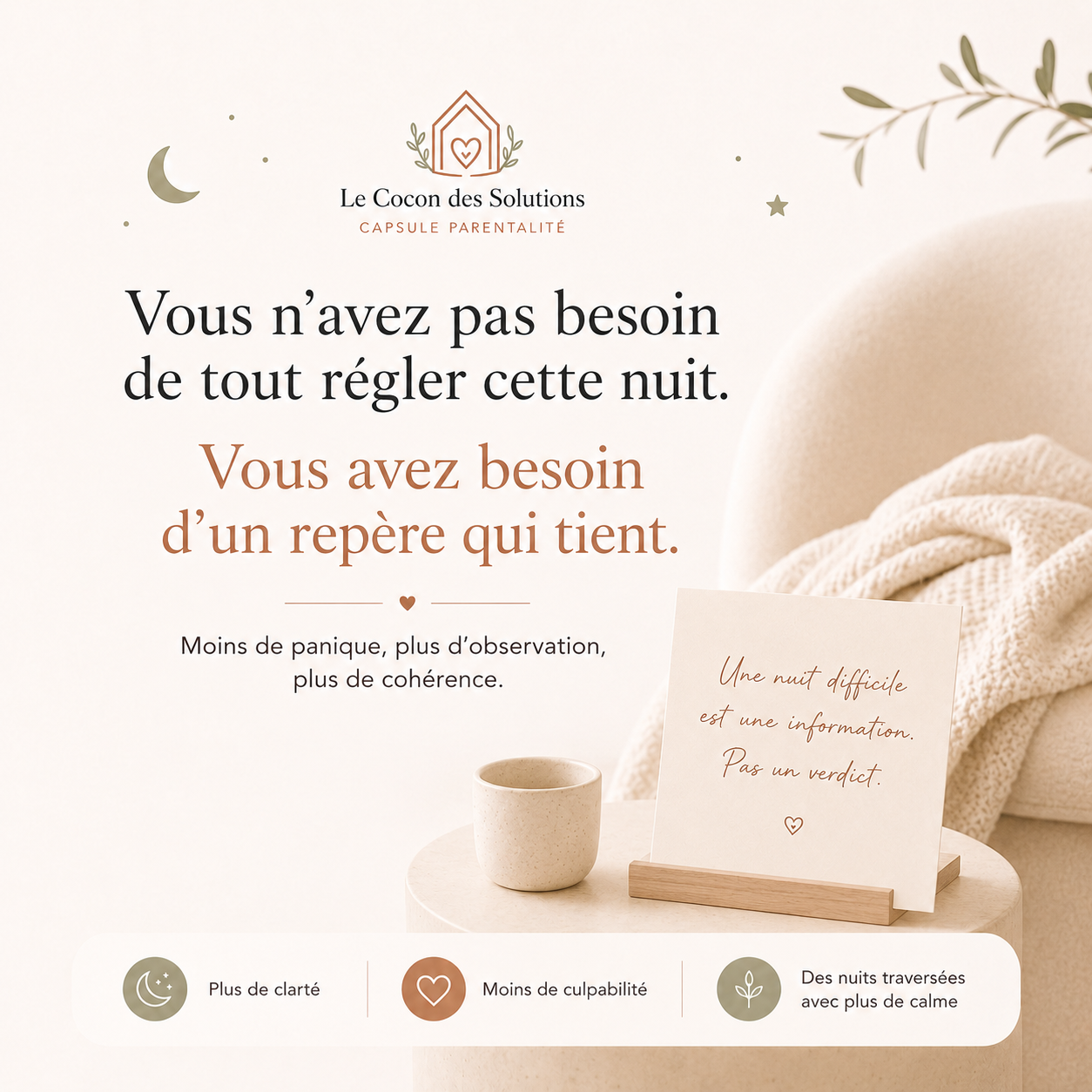 Image produit de clôture pour la capsule Sommeil de bébé avec un message d’apaisement parental